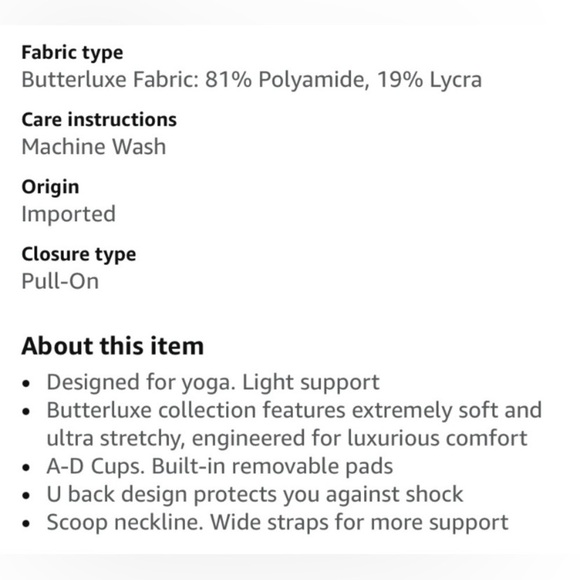 CRZ Yoga Butterluxe U Back Longline Sports Bra Bralette Yoga Pilates Workout S - Picture 6 of 7